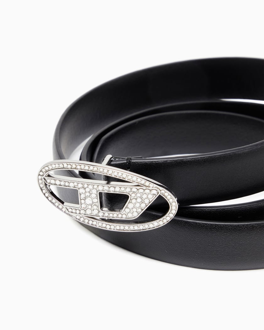 DIESEL　BELT　80　B-1DR-LAYER STRASS　X10305 Diesel Oval D Logo B-1DR-Layer Strass Belt Unisex Belt Black