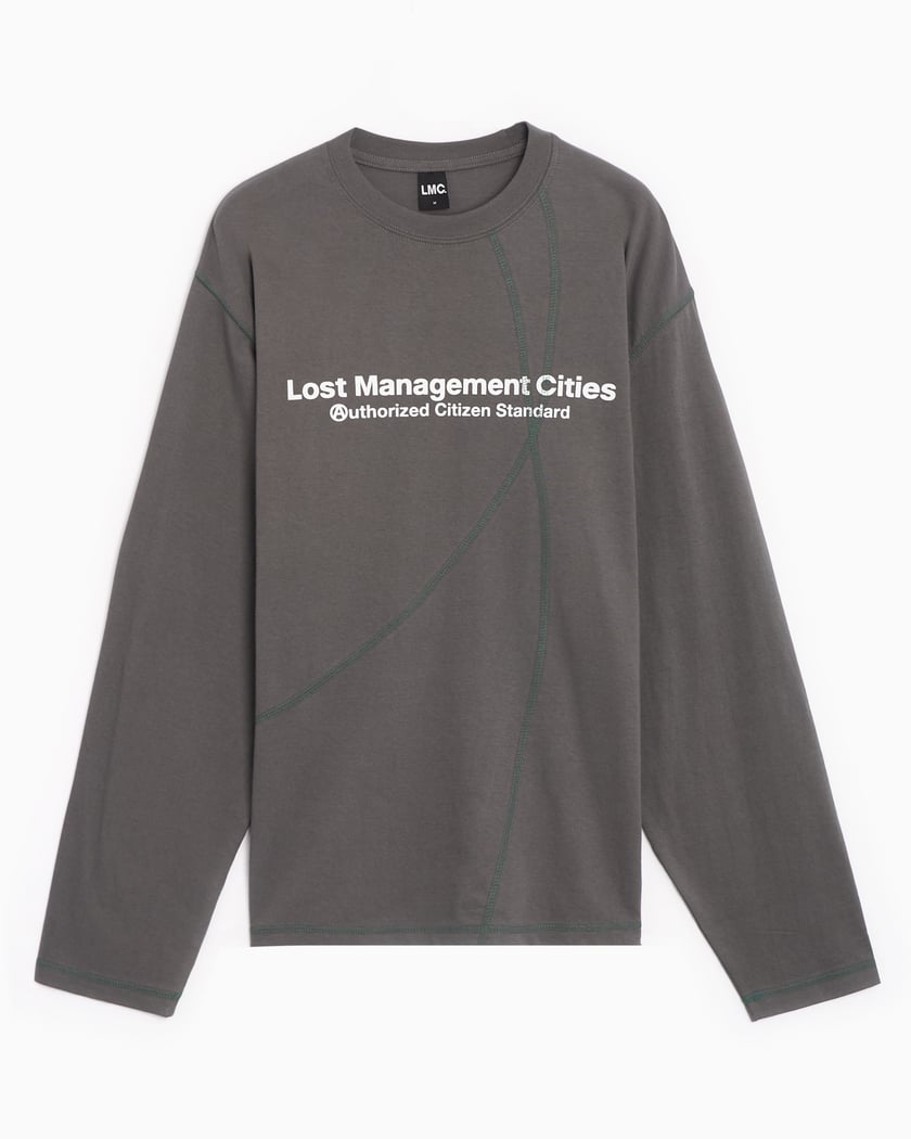 ★LMC★ CNTRST CURVED LONG SLV TEE charcoal 0LM23SLS108CRC LMC Cntrst Curved T-Shirt voor heren Grijs 0LM23SLS108CRC