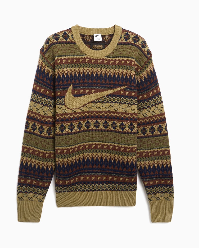 Nike Life Fair Isle Swoosh Men s Sweater Green FZ0125 276 FOOTDISTRICT