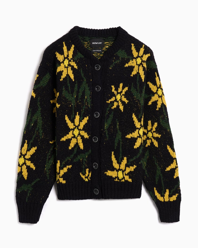 Howlin' Flower Relaxed Men's Cardigan Black Flower-Cardigan