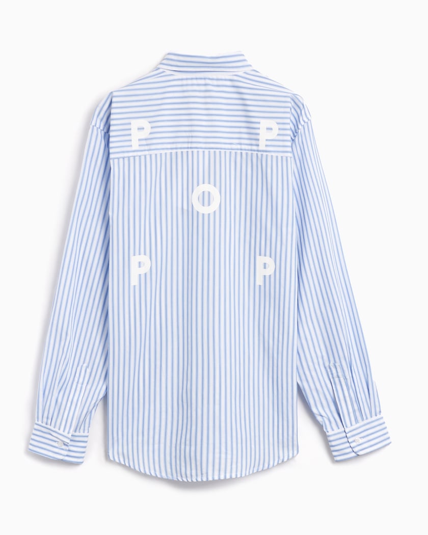Pop Trading Company Logo Men's Striped Shirt Blue POPAW24_03