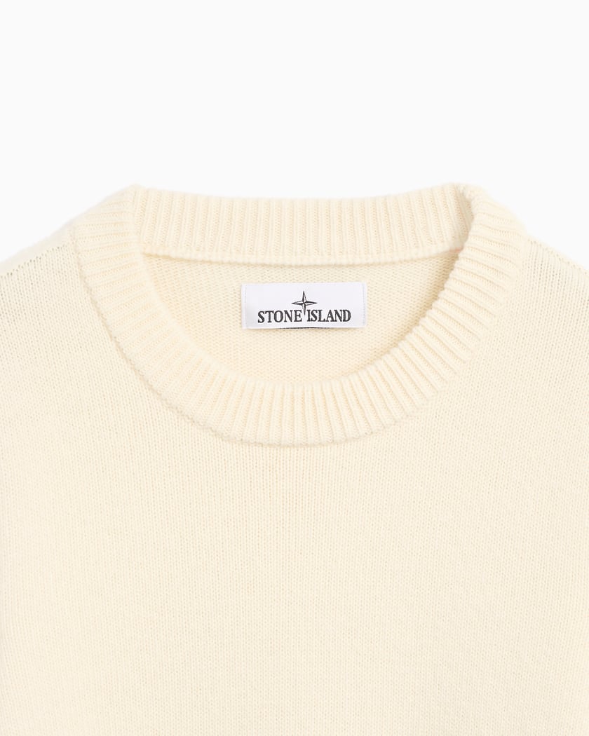 Stone Island Logo Men's Sweater White 8115508A3-V0099 Stone Island Logo Men's Sweater White 8115508A3-V0099
