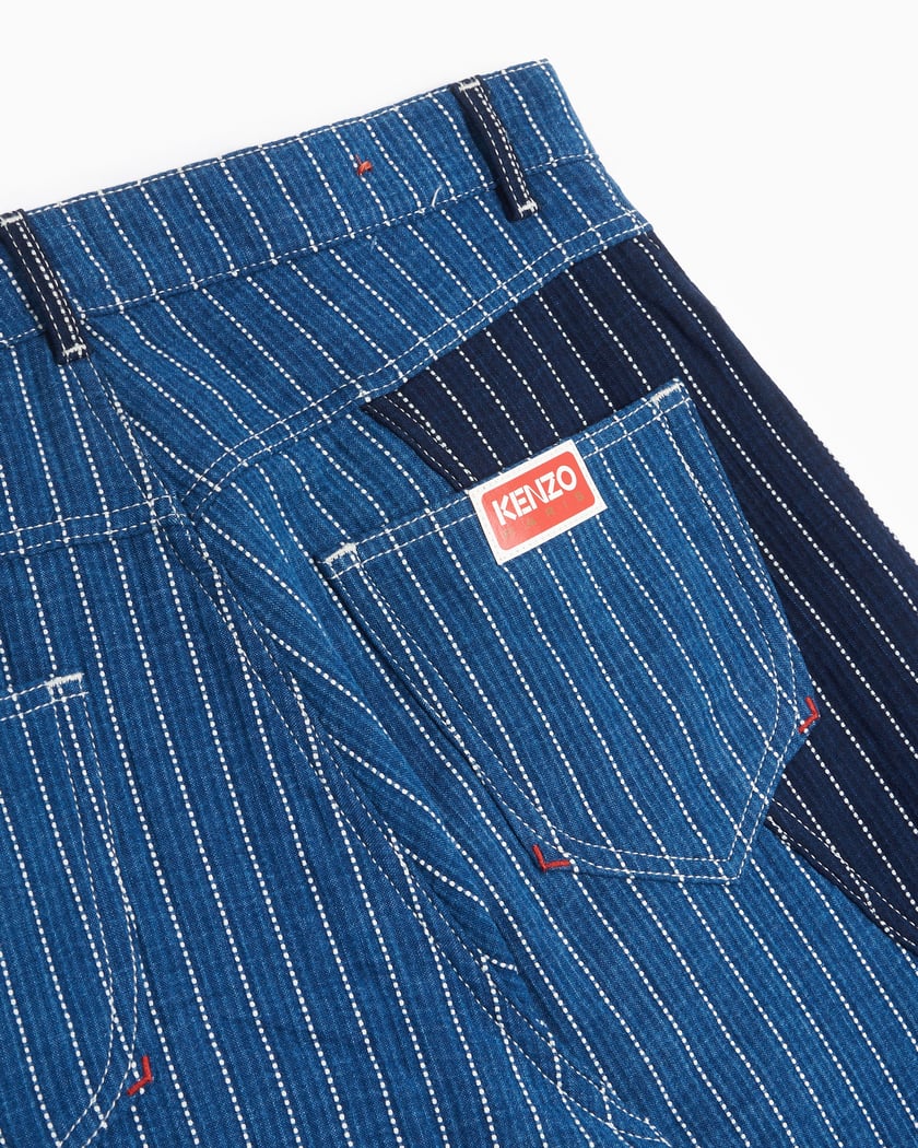 【BAON】[unisex] Heroki banding stripe carpender denim PT Kenzo Patchwork Men's Denim Pants Men's Jeans Blue