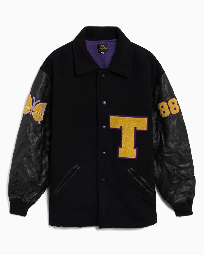 Needles Lettered Graphic Relaxed Men's Varsity Jacket Black RW170