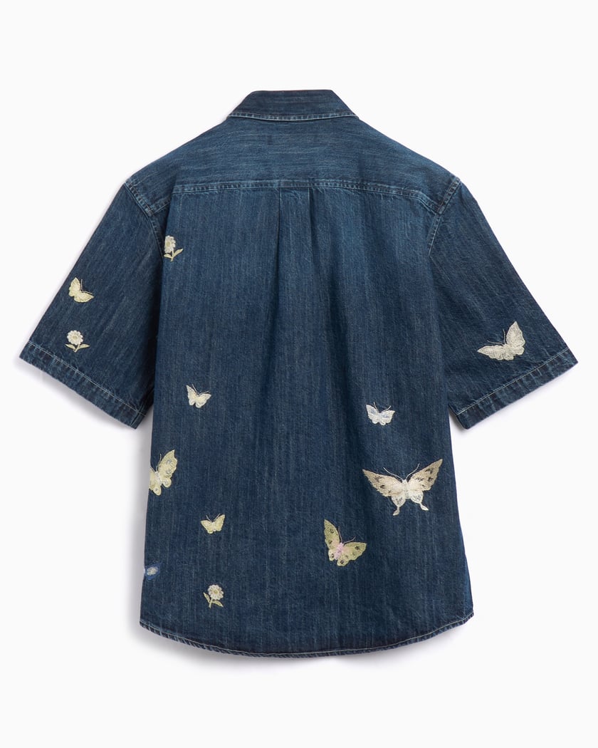 Our Legacy Beyond Men's Short Sleeve Denim Shirt Blue