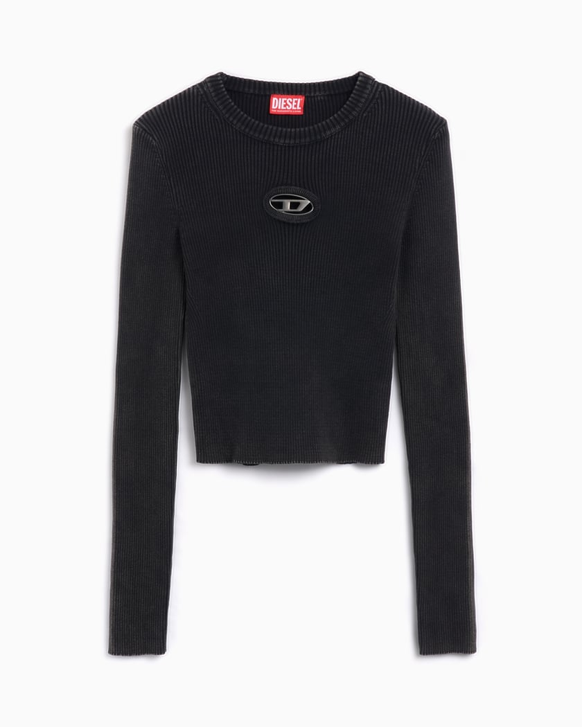 Tシャツ・カットソー DIESEL M-anchor ribbed cotton top with frontal logo Nero Diesel M-Anchor-A Women's Long Sleeve Knit T-Shirt Slim