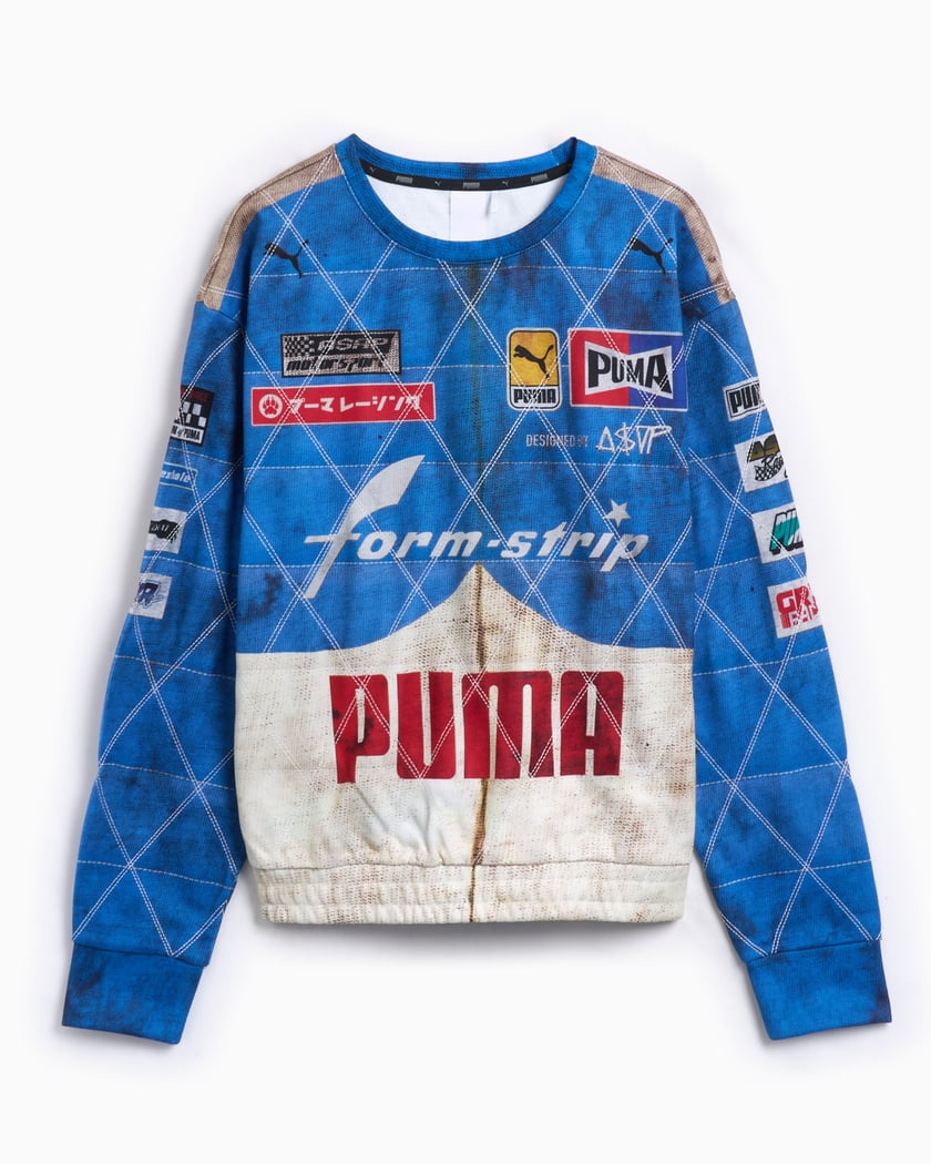 Puma x A AP ROCKY Men s Quilted Sweatshirt Blue 631125 01 FOOTDISTRICT