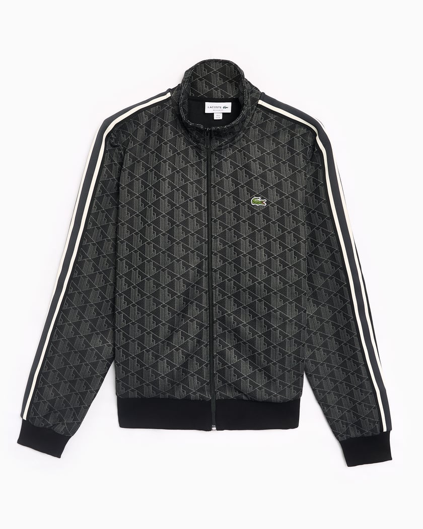 Lacoste Men s Monogram Jacquard Zip Sweatshirt Black SH1368 00 4PC FOOTDISTRICT