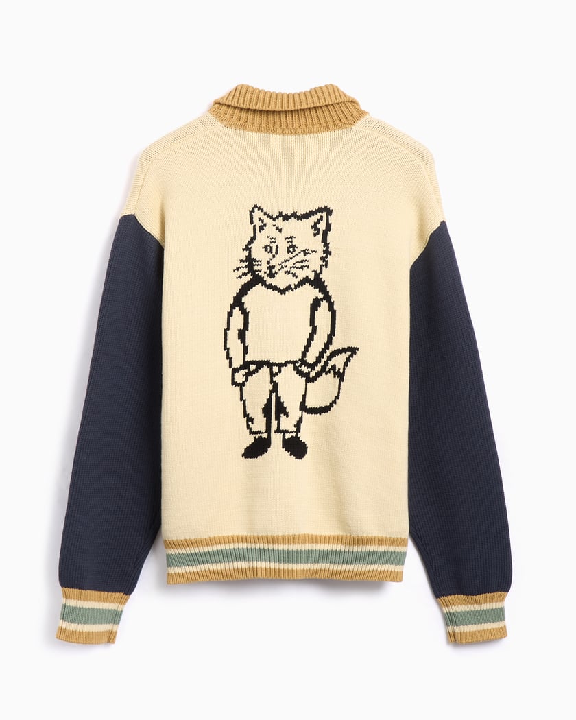 Wooly Warmy Footless & MAISON KITSUNÉ Maison Kitsuné Grey Fox Head Milano Lambswool Sweater Tan Beige at