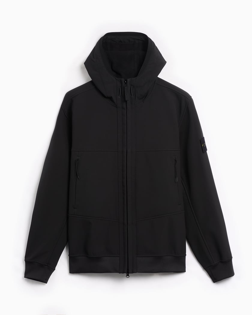 Stone Island Logo Men s Soft Shell Light Hooded Jacket Black 8115Q0322 V0029 FOOTDISTRICT