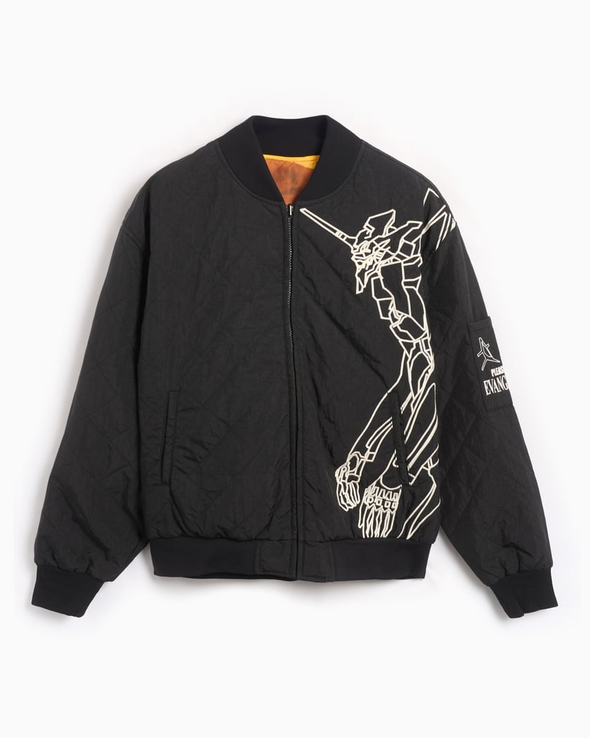 Pleasures x Evangelion Humanoid Men s Reversible Bomber Jacket Black P24E009 BLACK FOOTDISTRICT