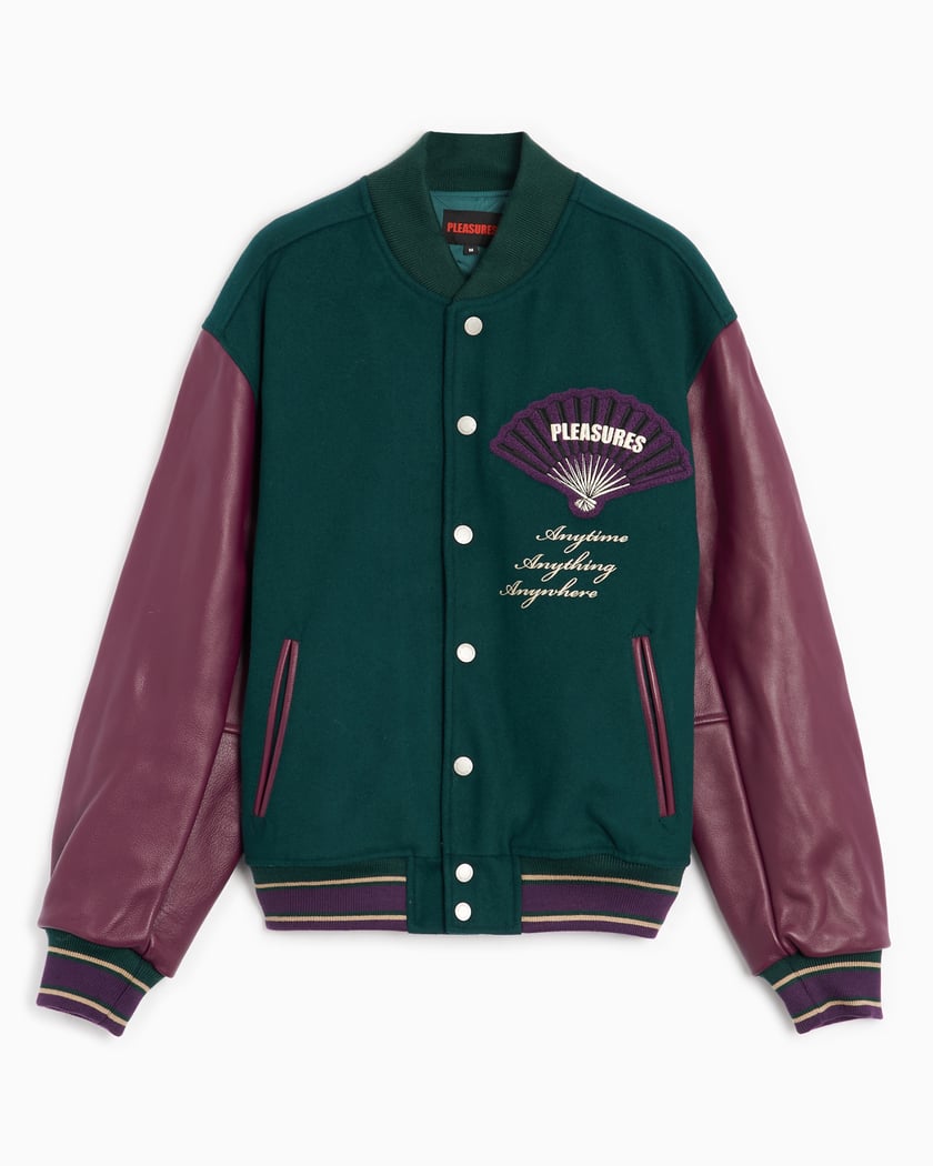 Pleasures Fan Men's Varsity Jacket Bordò, Verde P23W037-GREEN