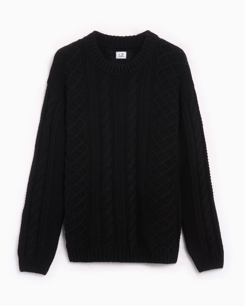 CP Company Lambswool Logo Men s Knit Sweater Black 17CMKN310A110149A 999 FOOTDISTRICT