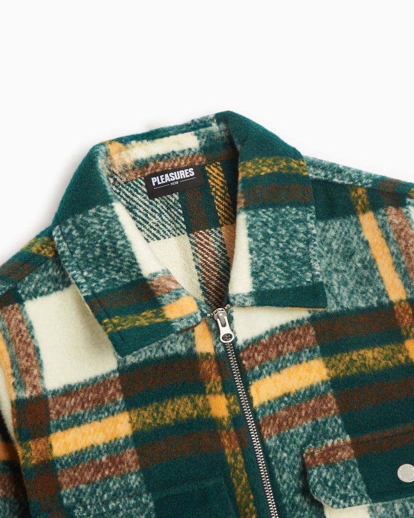 Pleasures Folklore Men s Plaid Work Jacket Green P23F003 GREEN FOOTDISTRICT