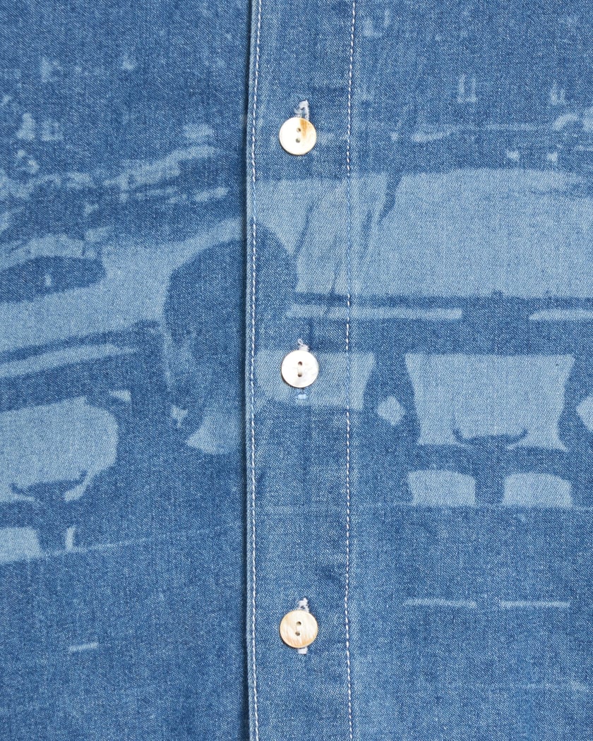 Pop Trading Company Men's Printed Denim Shirt Blue