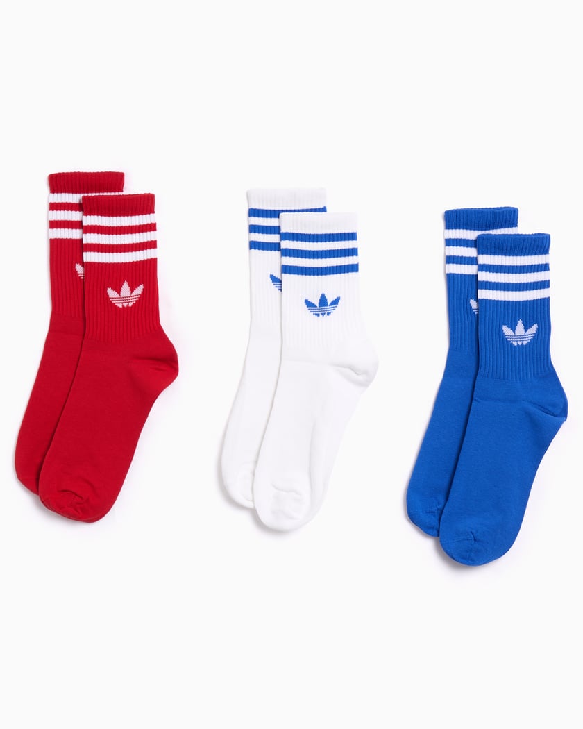 adidas Originals Crew 3-Stripes Unisex Socken (3-Pack) Blau, Rot