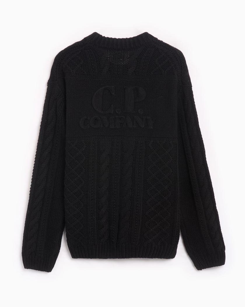 CP Company Lambswool Logo Men s Knit Sweater Black 17CMKN310A110149A 999 FOOTDISTRICT