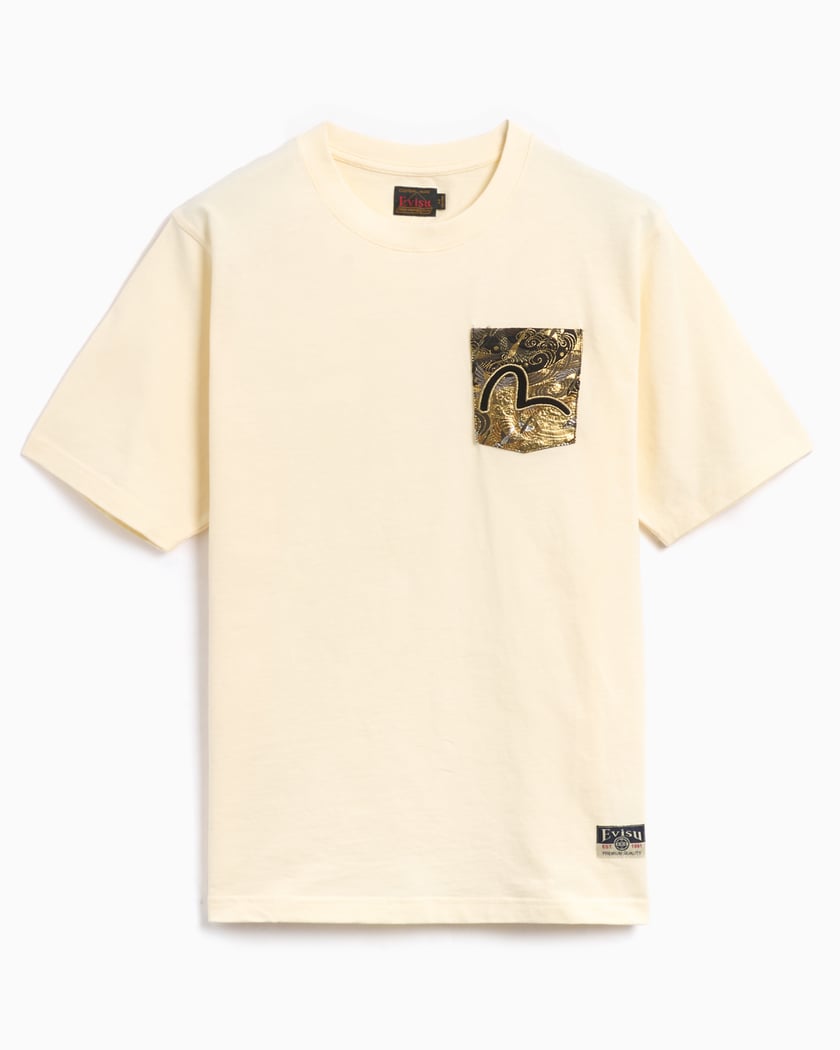 EVISU Brocade Pocket & Seagull Men's T-Shirt Beige