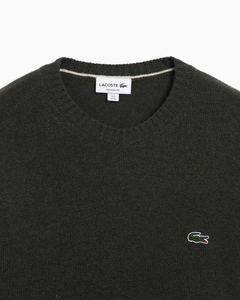 Lacoste Men s Carded Wool Crew Neck Sweater Green AH2916 00 L7A FOOTDISTRICT