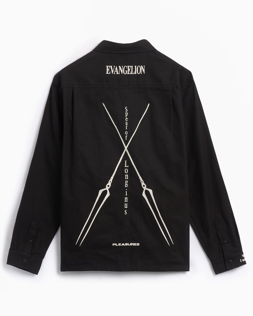 Pleasures x Evangelion Longinus Men s Work Shirt Black P24E004 BLACK FOOTDISTRICT