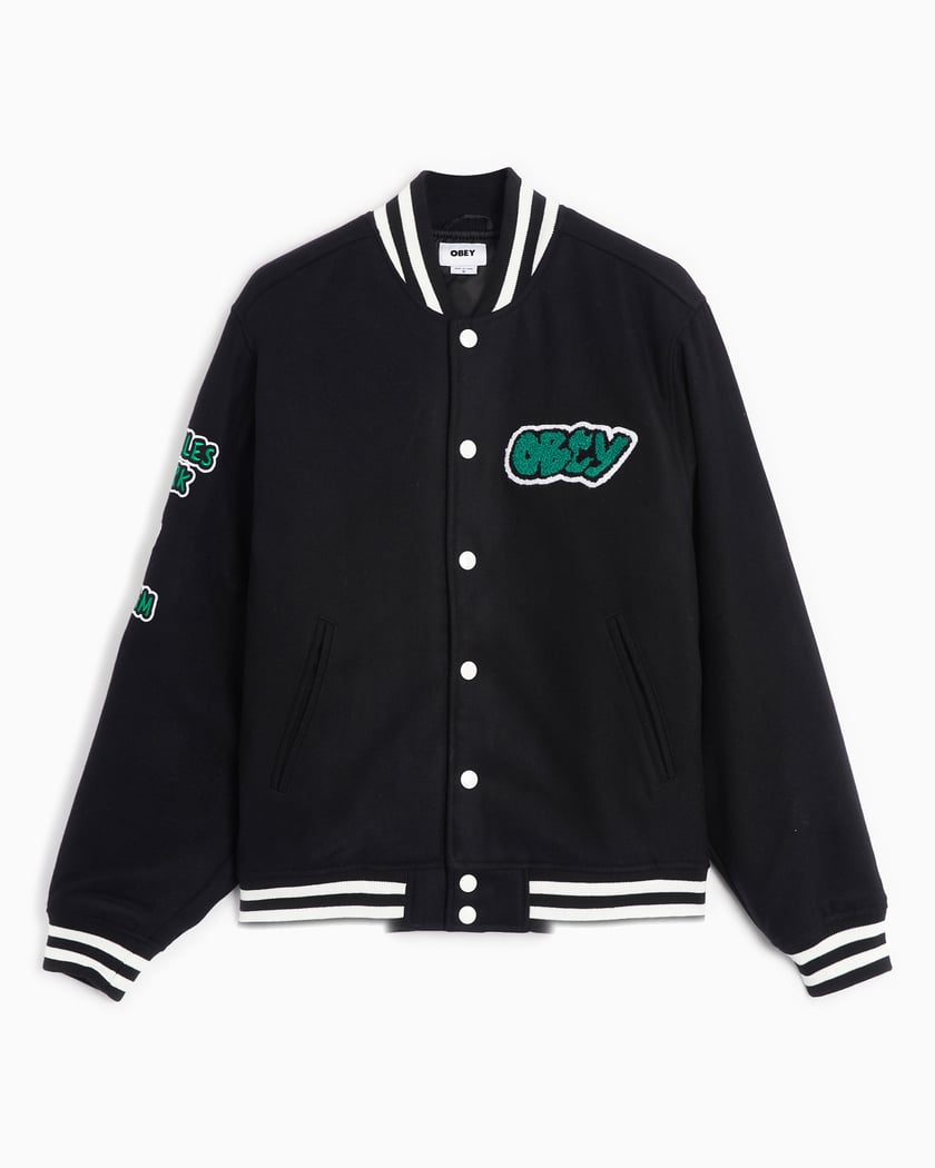 OBEY Clothing Roll Call Men s Varsity Jacket Black 121800552 BLK FOOTDISTRICT