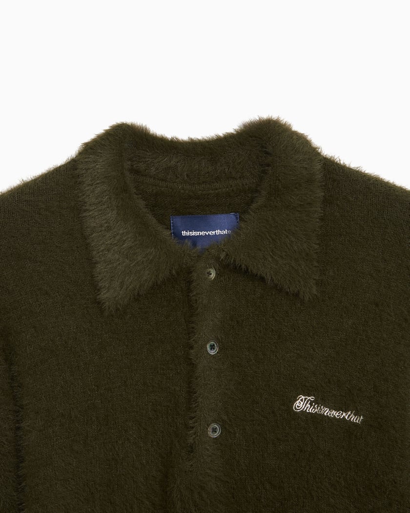thisisneverthat® SCT-Logo Shaggy Men's Knit Polo Green TN243KKNPK08-OLV |  FOOTDISTRICT