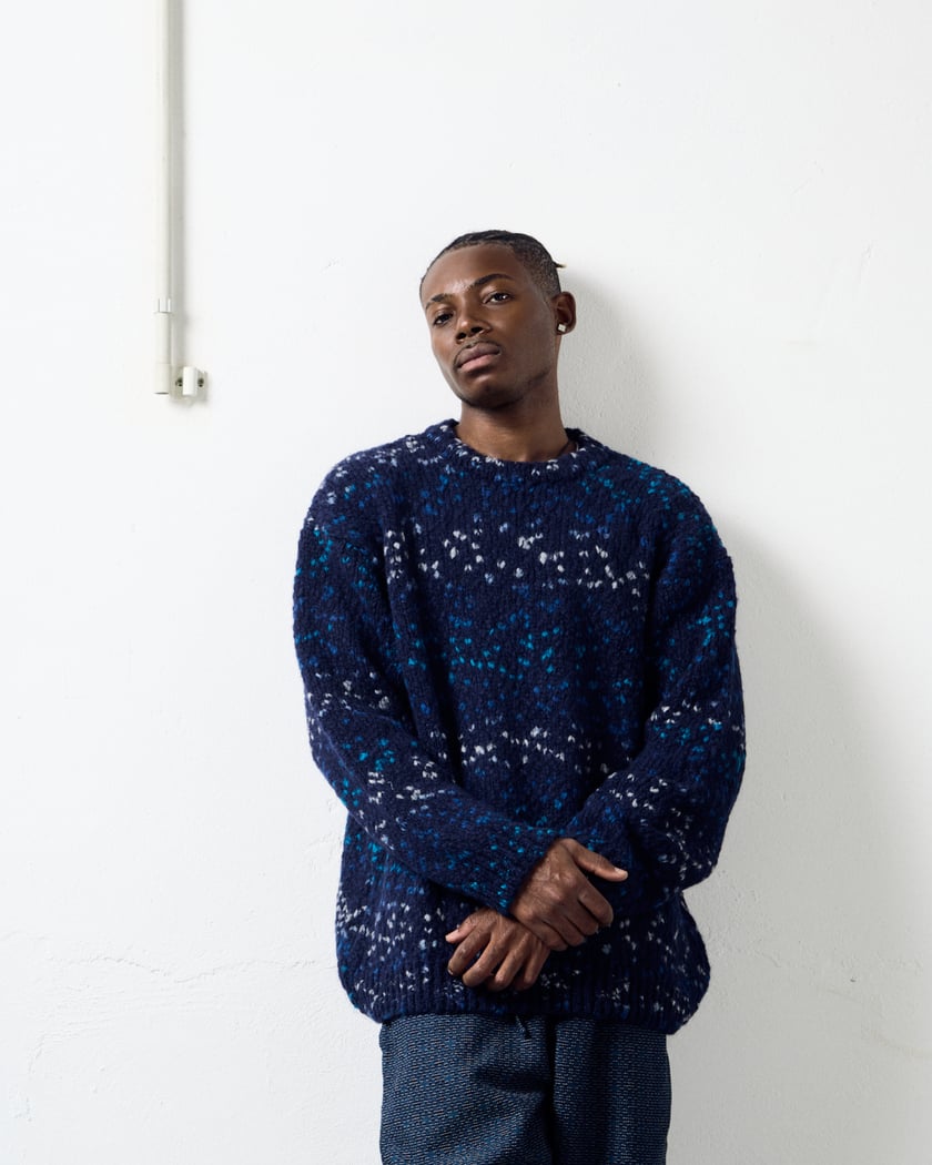 YMC Undertones Men s Boxy Knit Sweater Blue P8XAE NAVY FOOTDISTRICT