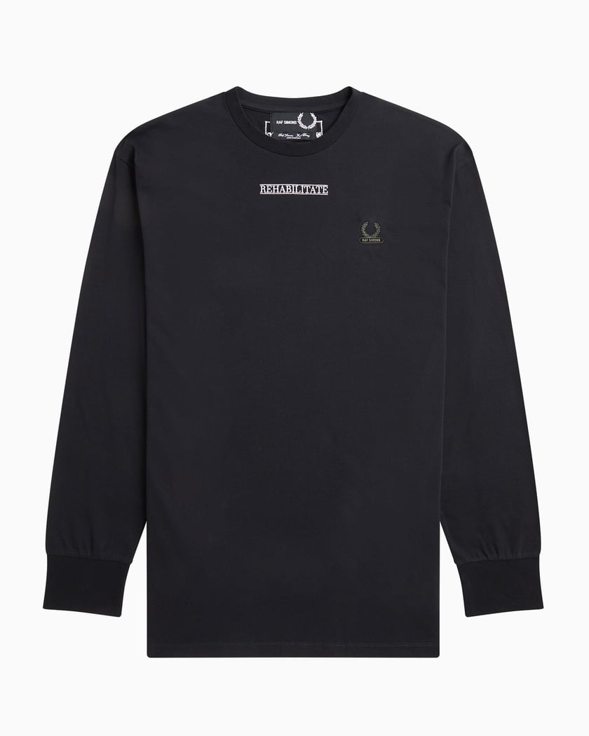 Fred Perry x Raf Simons Embroidered Men's Long Sleeve T-Shirt Black  SM6509-102 | FOOTDISTRICT