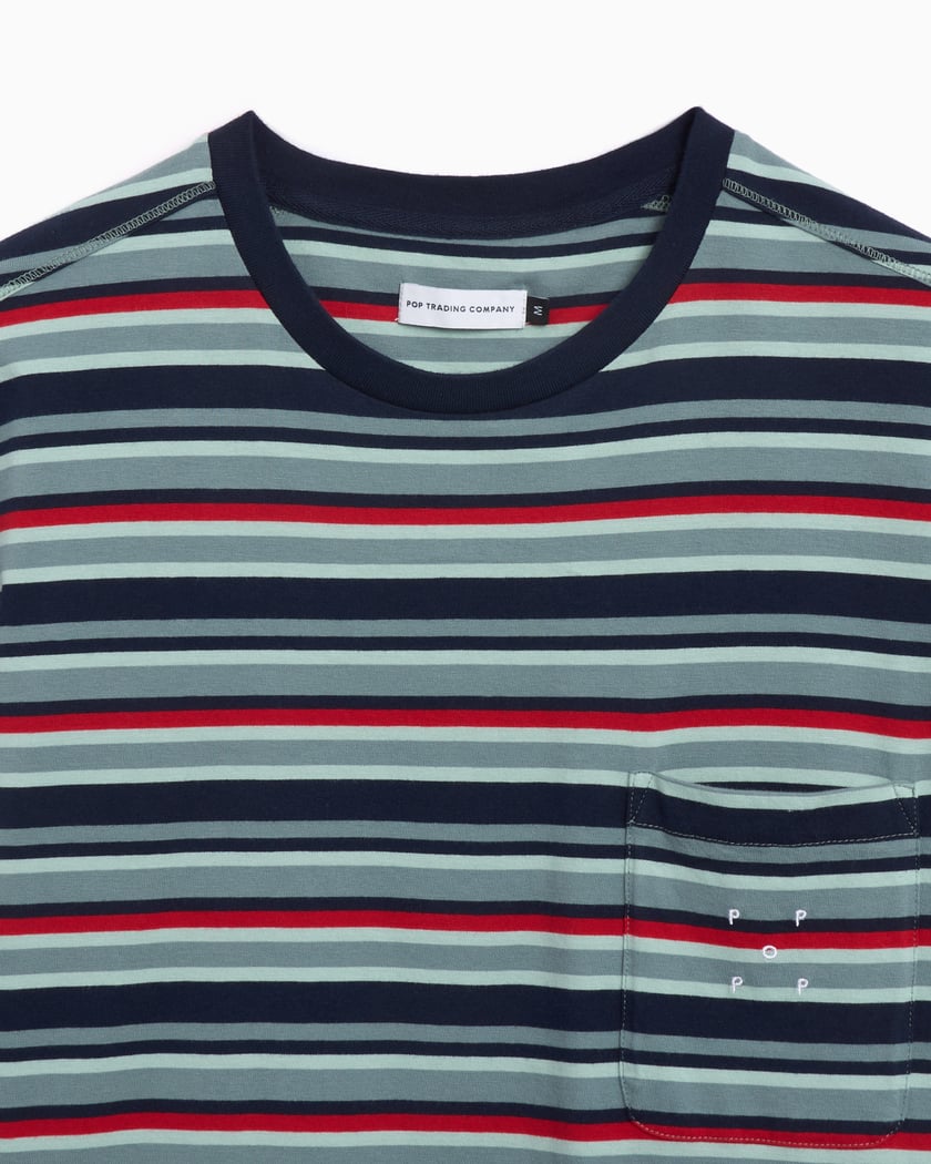 Pop Trading Company Men's Striped Pocket T-Shirt Multi Pop Trading Company Men's Striped Pocket T-Shirt Multi