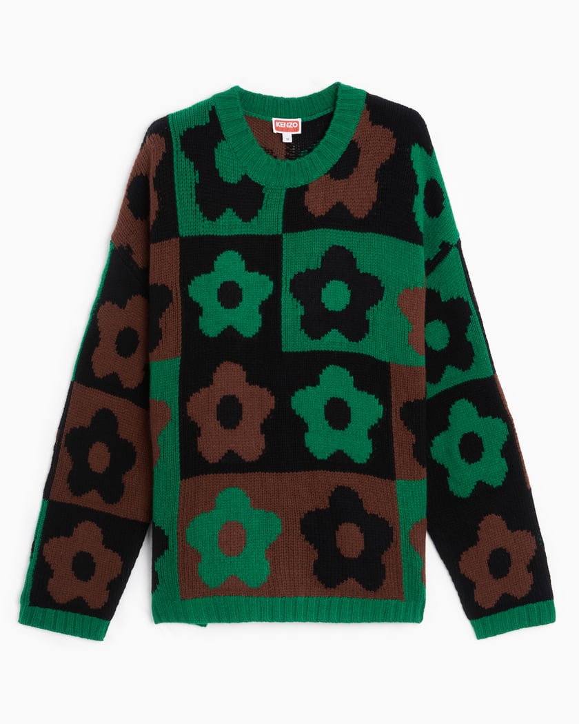 Kenzo BOKE FLOWER Checkerboard Men's Sweater Green FD65PU4043CH-57 