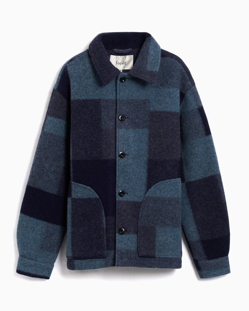 forét Cave Plaid Relaxed Men's Overshirt Blue F1212-BLUEMIX