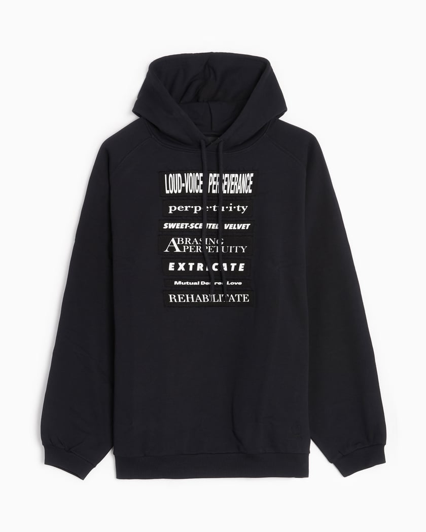 Fred Perry x Raf Simons Printed Patch Men s Hoodie Black SM6512 102 FOOTDISTRICT