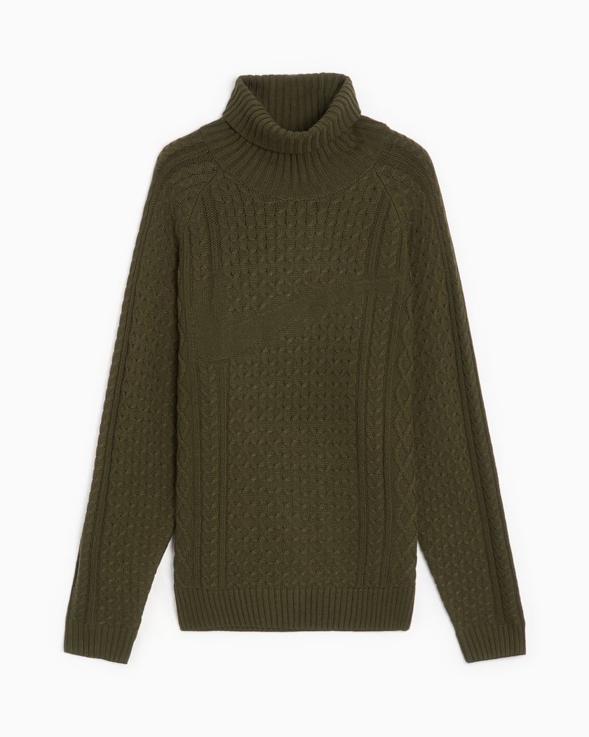 Nike Life Men s Turtleneck Cable Knit Sweater Green FB7770 325 FOOTDISTRICT