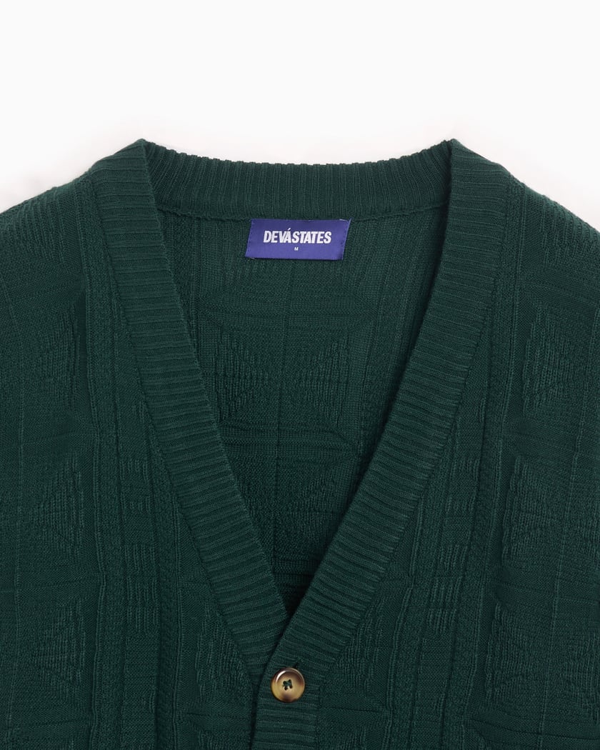 高い品質 Men's Cobweb STATES DEVÁ Knitted DSC5GR201F24 Green Cardigan トップス