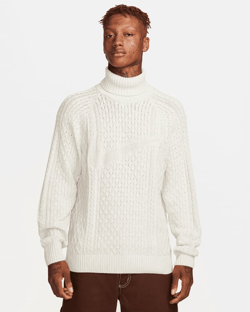 Nike Life Men s Turtleneck Cable Knit Sweater Beige FB7770 072 FOOTDISTRICT