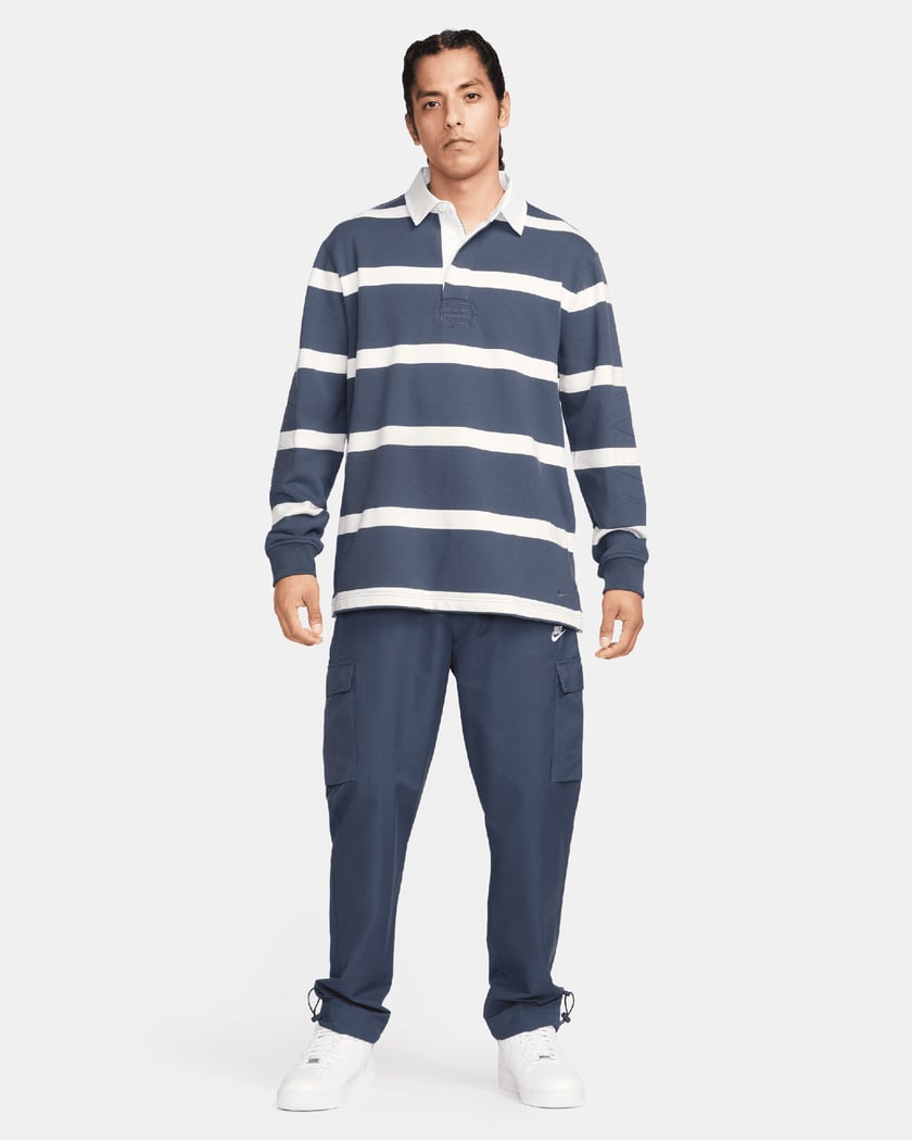 Nike Life Men s Striped Heavyweight Rugby Polo Shirt Blue White FN3122 437 FOOTDISTRICT