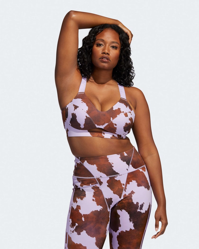 Adidas X Ivy Park Purple & Brown Cow Print Cut-out Sports Bra In Violet