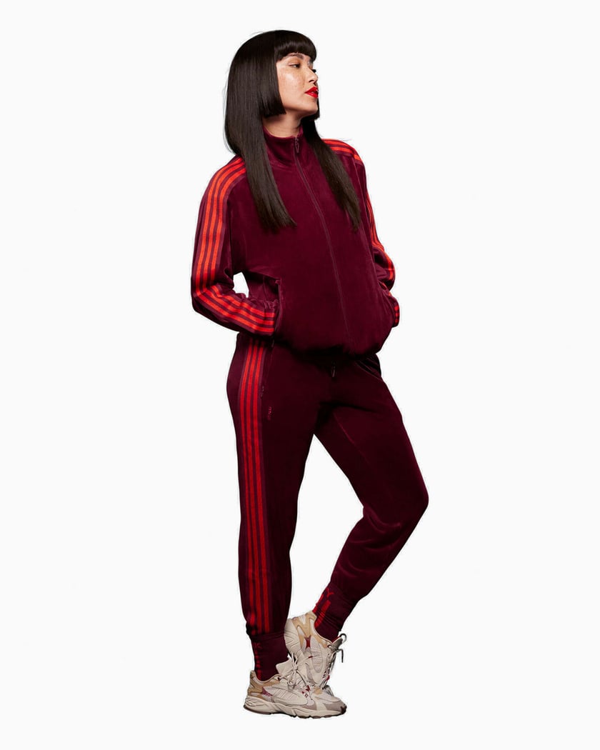 Adidas velour sales tracksuit womens burgundy