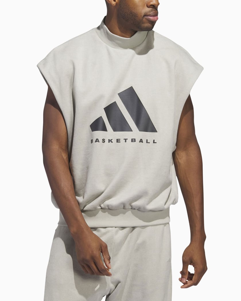 adidas Performance One Basketball Unisex Oversized Sleeveless Sweatshirt Grigio IN7704 FOOTDISTRICT
