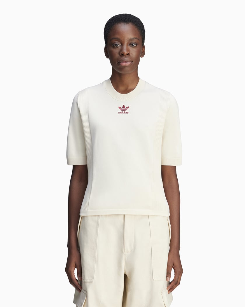 adidas Originals x Wales Bonner Women s Knit T Shirt WeiB JL9587 FOOTDISTRICT