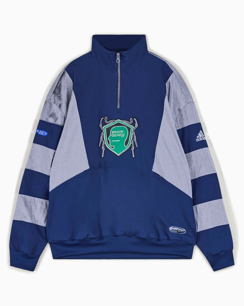 海外限定3XL Adidas Vネック スウェットシャツ メンズ KC0112 adidas Originals x Brain Dead Men's Half Zip Sweatshirt Blue